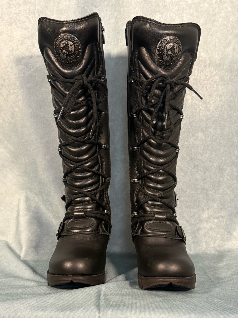 NEW ROCK TR004-S1 knee high leather lace up goth boots ! EU 39/US 7